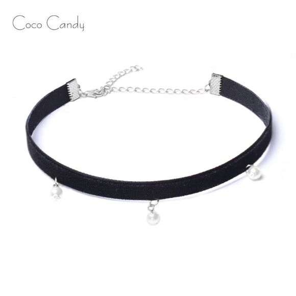 🆕Pearl Pendant Velvet Choker Necklace - Picture 1 of 2